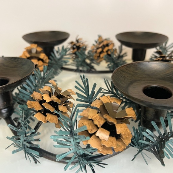 PartyLite Pinecone Candleholder Wreath P8246 Metal Centerpiece Holiday Decor - Picture 9 of 16
